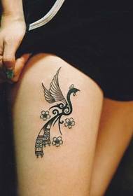 girls legs simple and noble Peacock wings tattoo