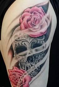 legs European and American color skull rose tattoo pattern