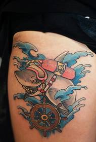 roda cai watercolor setir pola tattoo hiu leutik
