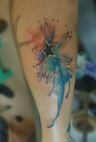 leg watercolor five-point star na tattoo tattoo