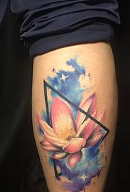 Bein Aquarell geometrische Lotus Tattoo Bild