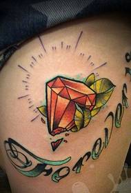 modello di tatuaggio di gamba femminile personalità diamante colorato lettera