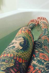 distinctive personality full leg totem tattoo