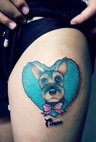 लेग रंग प्रेम कार्टून कुत्रा टॅटू नमुना