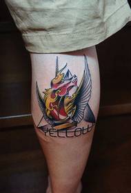 Flame Color Pegasus Shank Tattoo Pattern