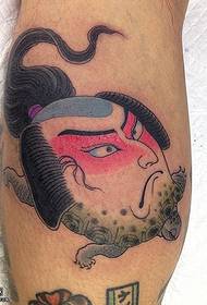 Tatuaje japonés Musashi en la pantorrilla