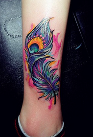 Bein Farbe Splash Ink Feder Tattoo Muster