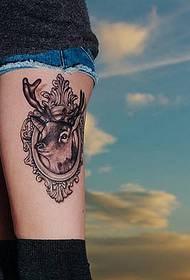beauty leg deer head tattoo pattern
