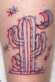 Been lijn stekelige cactus tattoo patroon