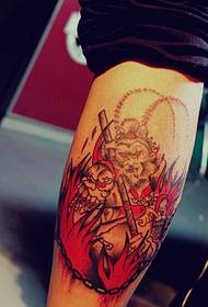 modello di tatuaggio Qitian Dasheng Sun Wukong affumicato gamba