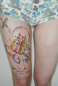 創意飛碟外星人大腿紋身圖案