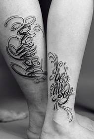 couple personality flower body English calf tattoo