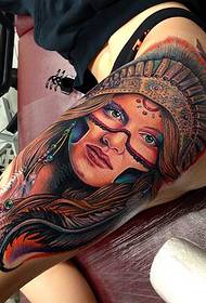 beauty thigh Indian female avatar tattoo pattern
