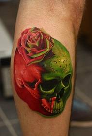 Wzór tatuażu Europejskiej róży czaszki w kolorze 3D