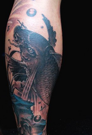 Black Leg Domineering Catfish Tattoo Pattern