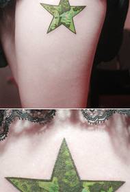 Pentagram tattoo with green face