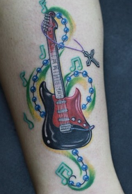 kojų spalvos gitaros diržo užrašo tatuiruotės modelis