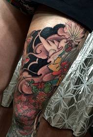 noga barvita totem tattoo slika osupljiva 38759- več različnih stilov barvnih slik noge tatoo