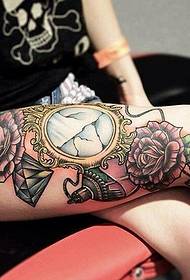 beauty sexy flower leg tattoo pattern
