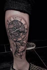 calf 3d clock tattoo picture is very realistic