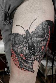 European male thigh personality skull butterfly tattoo