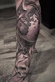 Шаблон татуіроўкі глобуса на чэрапе