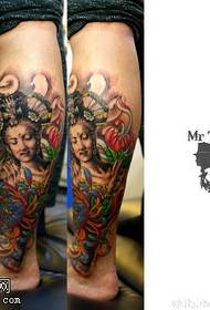 Geisha chrysanthemum tattoo pattern on calf