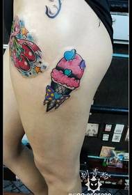 Thigh painted ice cream tattoo pattern