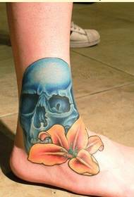 Мода нога личности череп татуировки лилии
