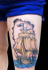 时尚腿部个性好看的帆船纹身图片图片