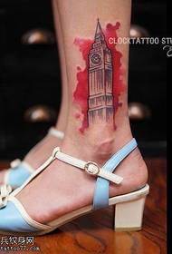 Klasszikus tinta ősi torony óra tetoválás minta