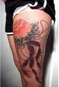 個性腿時尚漂亮的水母紋身圖案圖片