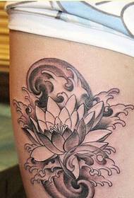 Foto recomendada de patrón de tatuaje de loto de pierna femenina