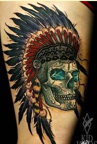 Immagine raccomandata del modello del tatuaggio del cranio indiano della gamba di personalità