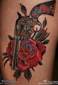 Beautiful rose pistol tattoo pattern