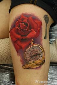 Kojų moteriško rožinio kišeninio laikrodžio tatuiruotės modelis