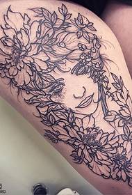 Modello di tatuaggio ragazza coscia con ghirlanda di spine