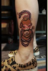 漂亮腿部时尚彩色卡通猴子蛇纹身图案图片