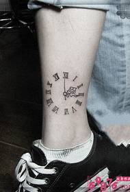 Fashion girl calf creative clock tattoo picture picture