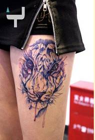 Personality legs fashion color line tiger head tattoo pattern picture