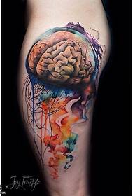 Нога акварельный рисунок татуировки мозга