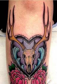 Leg personality love antelope rose tattoo pattern picture