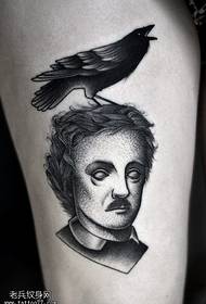 Шаблон татуювання ворона на класичній людській голові