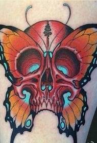 美しくて美しい蝶の頭蓋骨のタトゥーパターン画像