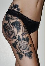 性感的女性雙腿美麗的玫瑰紋身圖案圖片