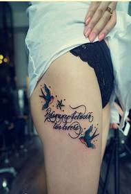 Elegantes piernas femeninas bonitas imágenes coloridas del tatuaje del alfabeto de la golondrina