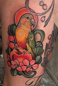 Thigh pleev xim rau parrot tattoo qauv