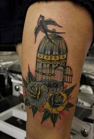 Immagine di apprezzamento del modello del tatuaggio di simbolo della gabbia per uccelli della gamba di personalità