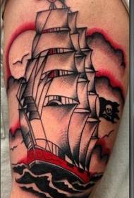 Hermoso patrón de tatuaje de barco pirata