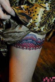 Thigh sexy lace npog caws pliav tattoo daim duab